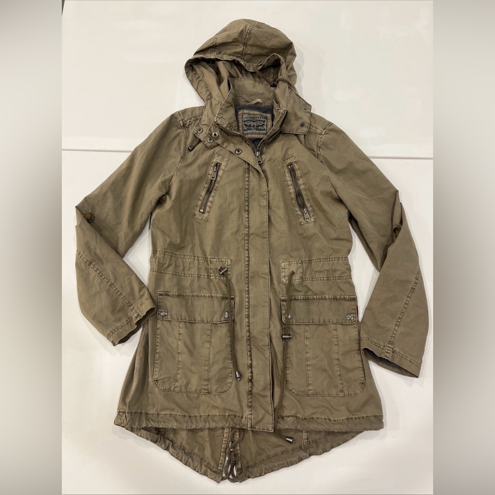 SOLD Levi's Army Jacket Womens M Green Hooded Field Chore Military Utility Coat - Picture 1 of 16